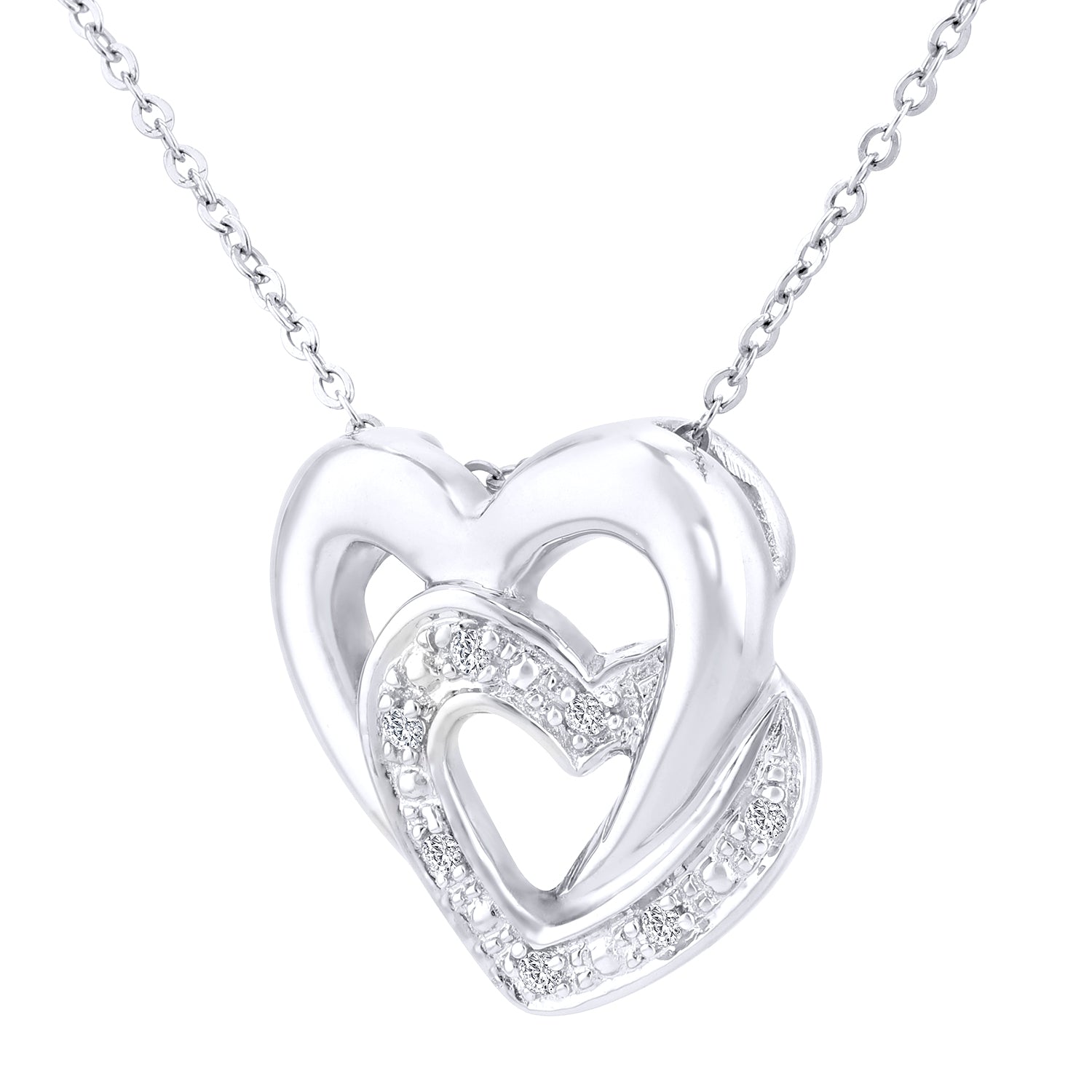 9ct White Gold  Round 3pts Diamond Heart Charm Necklace 18 inch - PP0AXL2435W