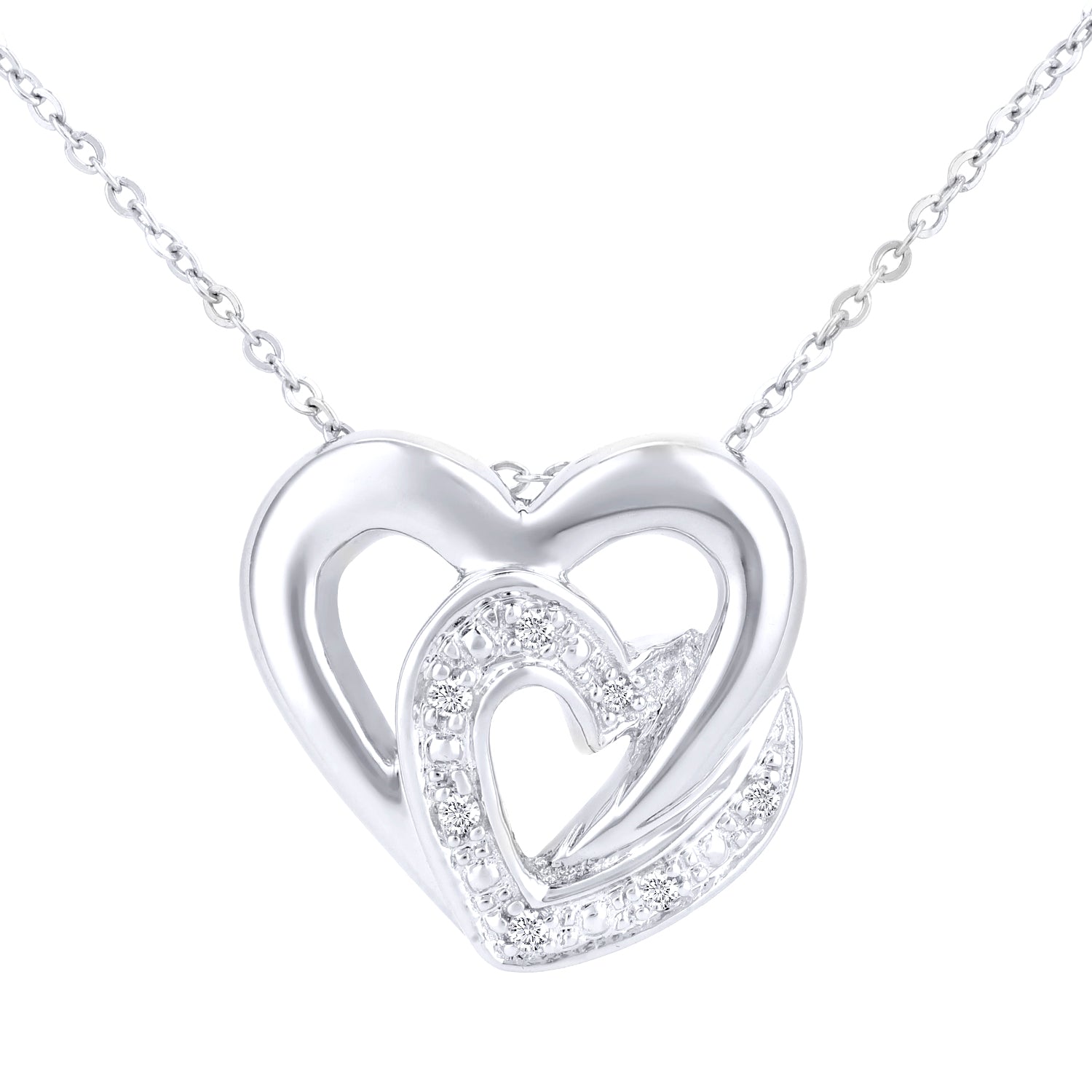 9ct White Gold  Round 3pts Diamond Heart Charm Necklace 18 inch - PP0AXL2435W