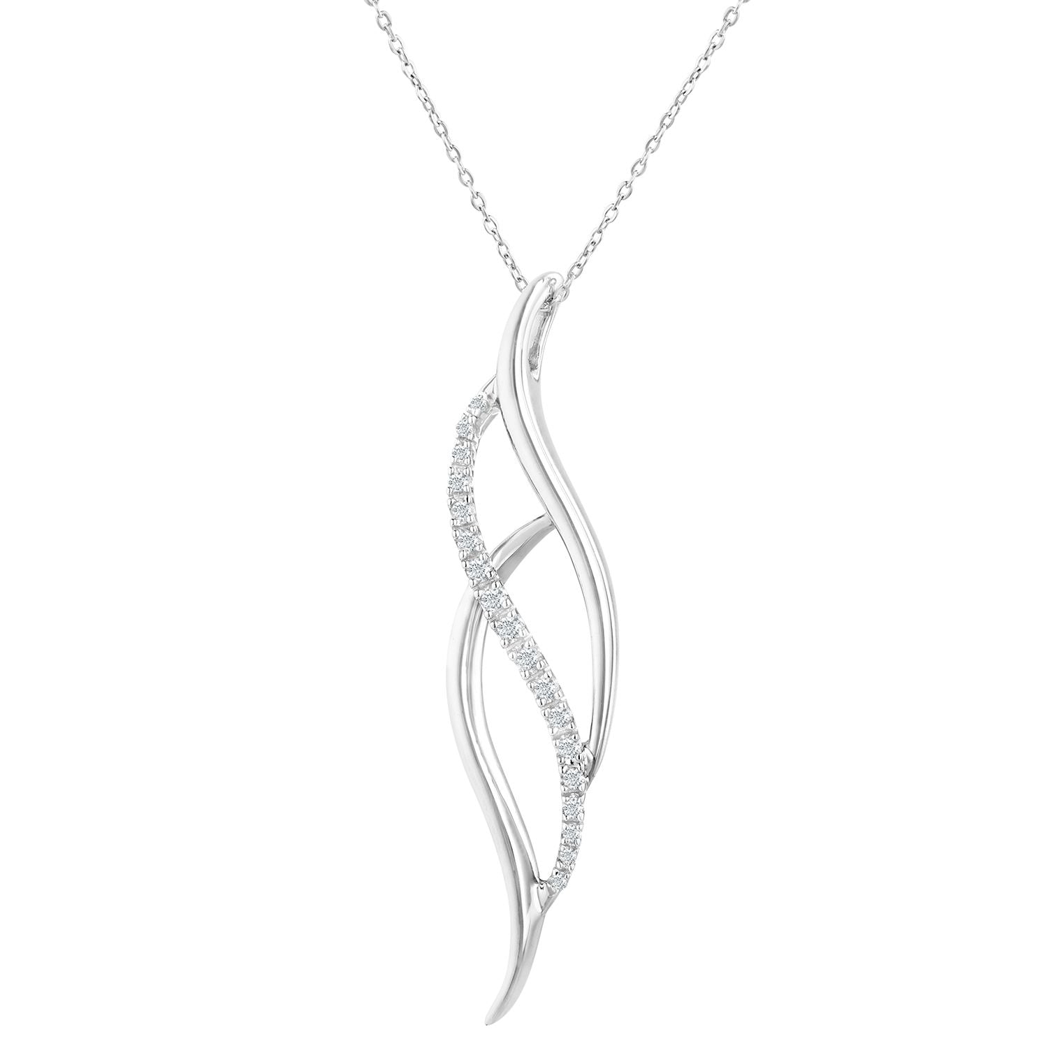 9ct White Gold  Round 10pts Diamond Twist Pendant Necklace 18 inch - PP0AXL2443W