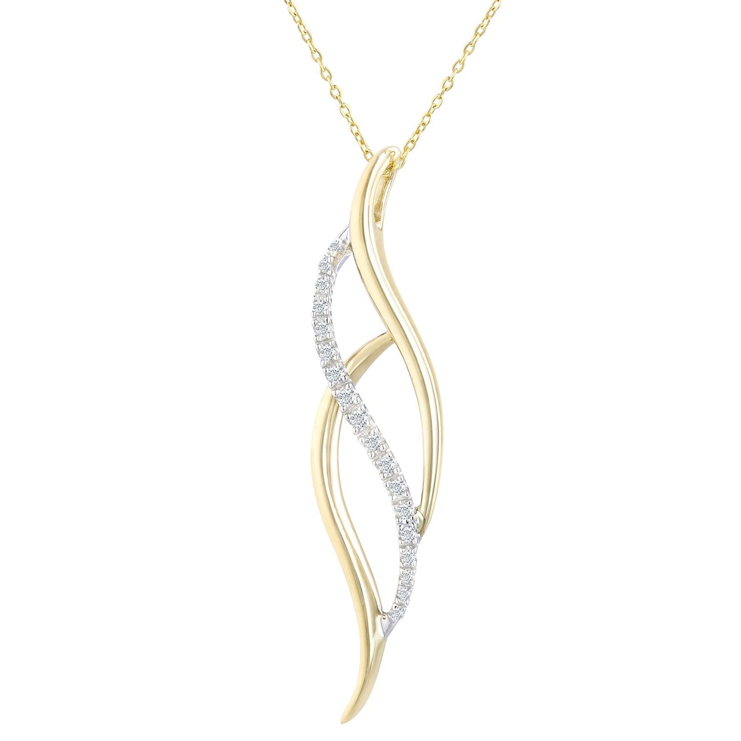 9ct Gold  Round 10pts Diamond Twist Pendant Necklace 18 inch - PP0AXL2443Y