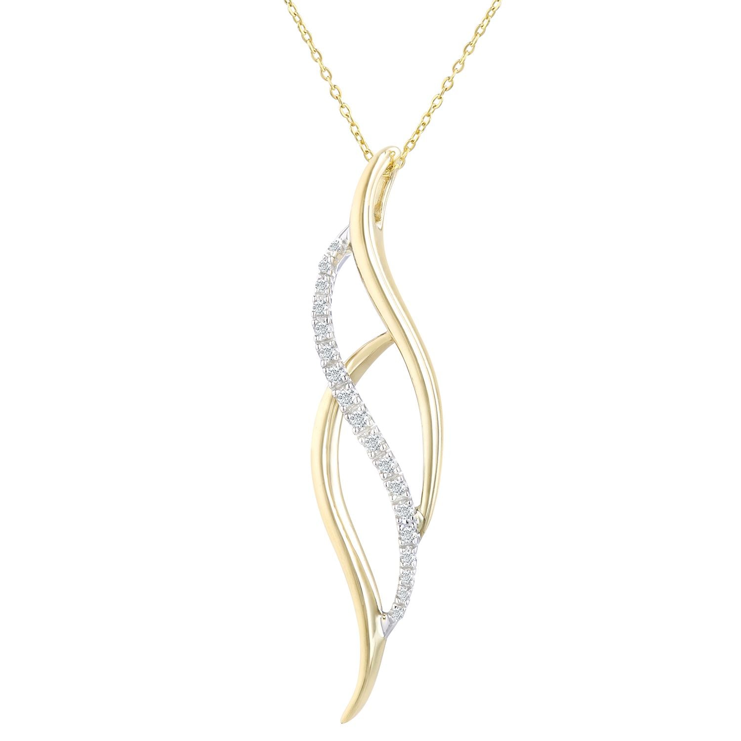9ct Gold  Round 10pts Diamond Twist Pendant Necklace 18 inch - PP0AXL2443Y