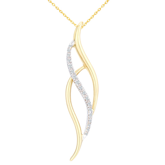 9ct Gold  Round 10pts Diamond Twist Pendant Necklace 18 inch - PP0AXL2443Y