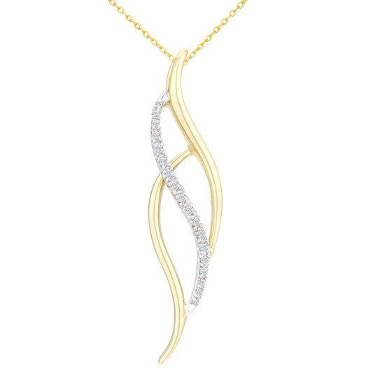 9ct Gold Round 10pts Diamond Twist Pendant Necklace 18 inch - PP0AXL2443Y
