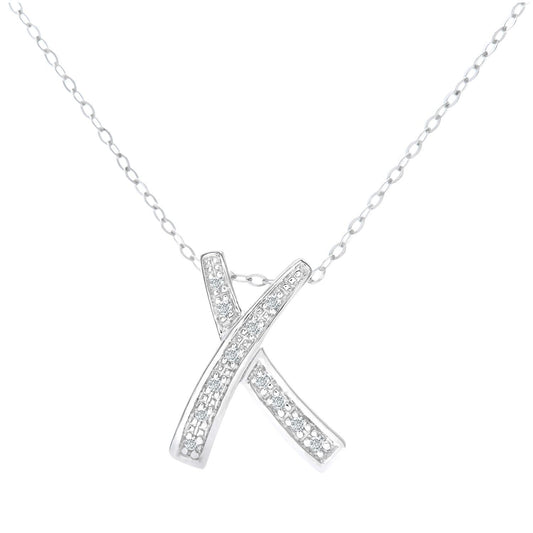 9ct White Gold  Round 5pts Diamond Kiss Pendant Necklace 18 inch - PP0AXL2640W