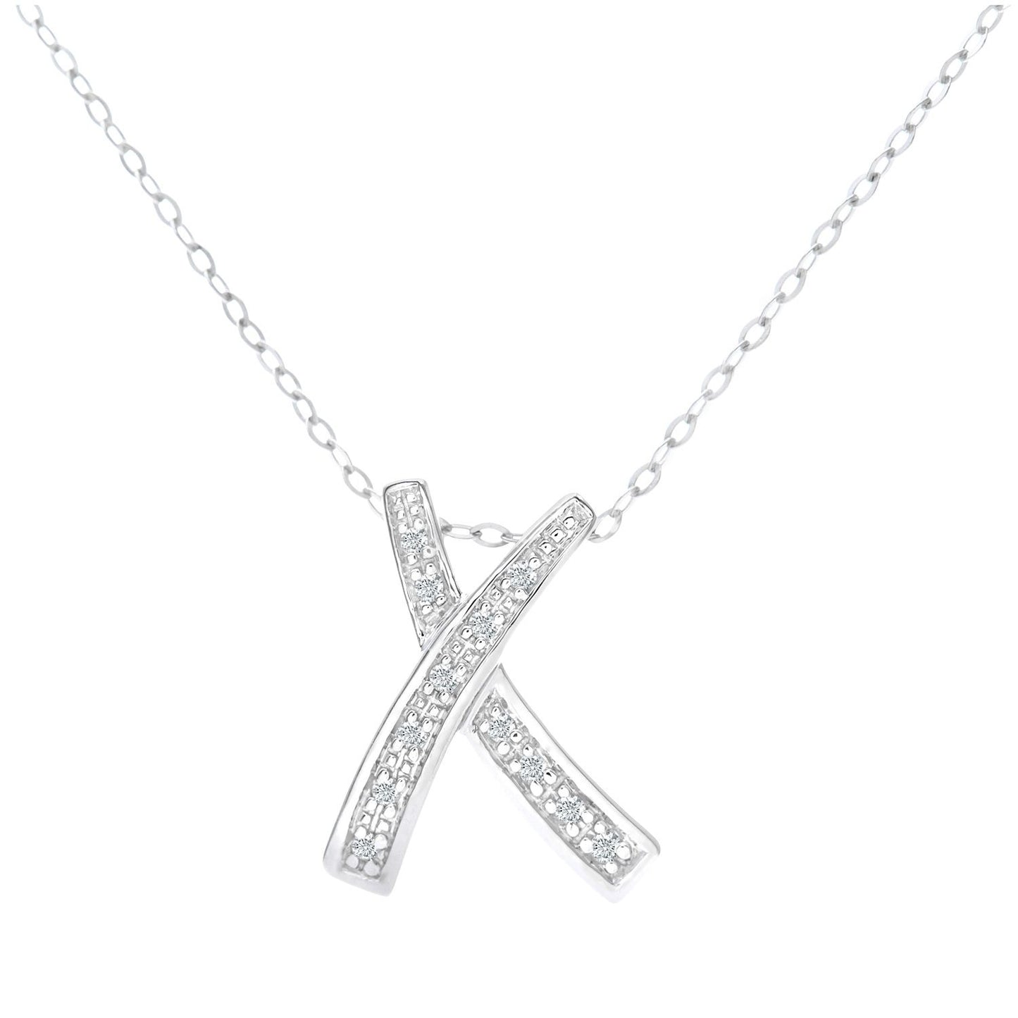 9ct White Gold  Round 5pts Diamond Kiss Pendant Necklace 18 inch - PP0AXL2640W