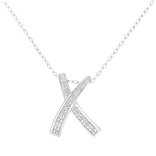 9ct White Gold  Round 5pts Diamond Kiss Pendant Necklace 18 inch - PP0AXL2640W