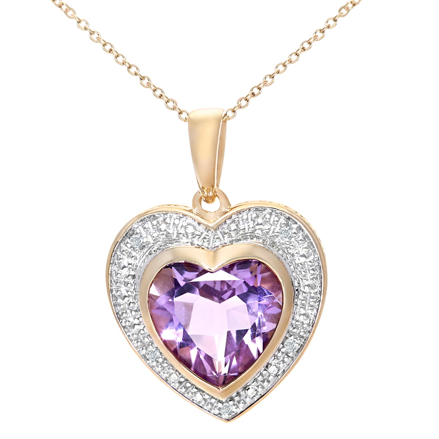 9ct Gold  2pts Diamond Heart 3.16ct Amethyst Heart Necklace 18" - PP0AXL3052YAM