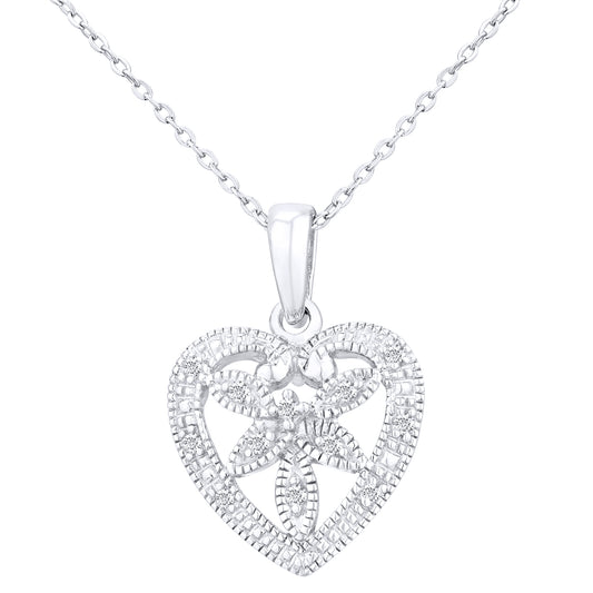 9ct White Gold  Round 5pts Diamond Heart Pendant Necklace 18 inch - PP0AXL3055W