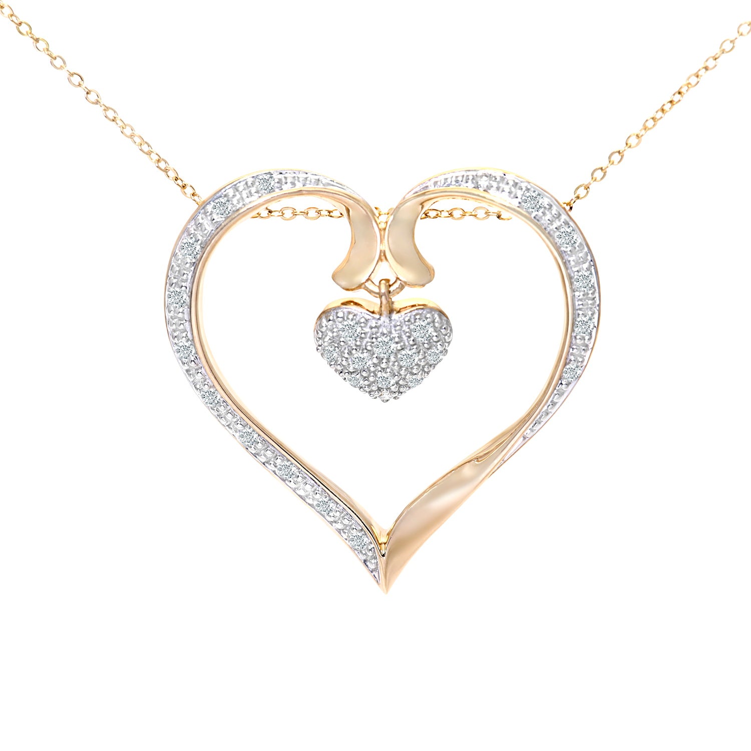9ct Gold  Round 1/4ct Diamond Heart Pendant Necklace 18 inch - PP0AXL3057Y
