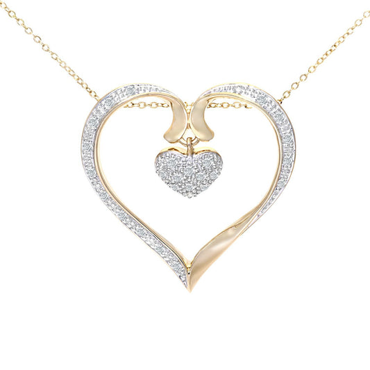 9ct Gold Round 1/4ct Diamond Heart Pendant Necklace 18 inch - PP0AXL3057Y