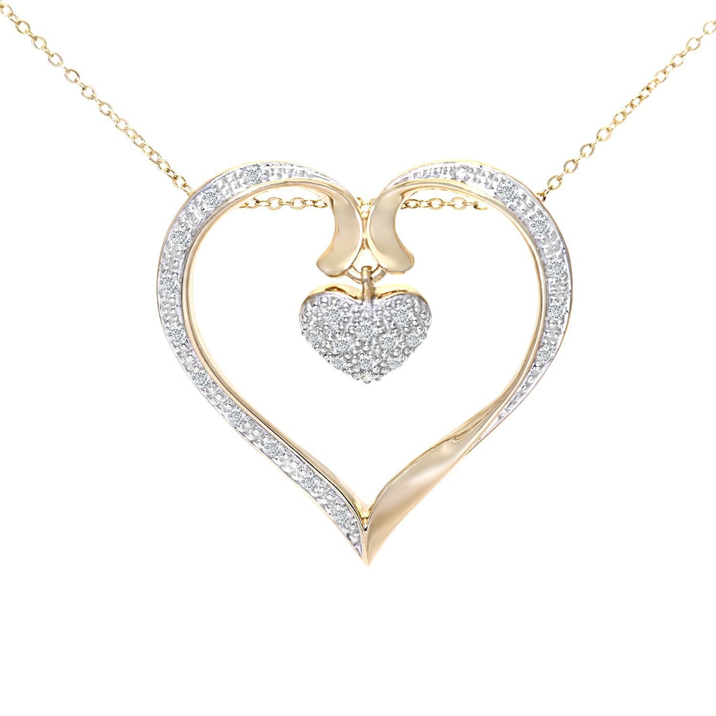9ct Gold  Round 1/4ct Diamond Heart Pendant Necklace 18 inch - PP0AXL3057Y