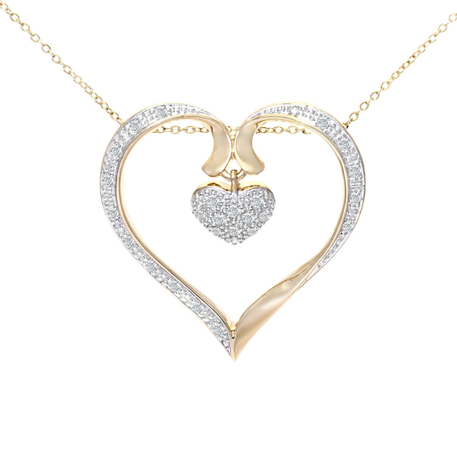 9ct Gold  Round 1/4ct Diamond Heart Pendant Necklace 18 inch - PP0AXL3057Y