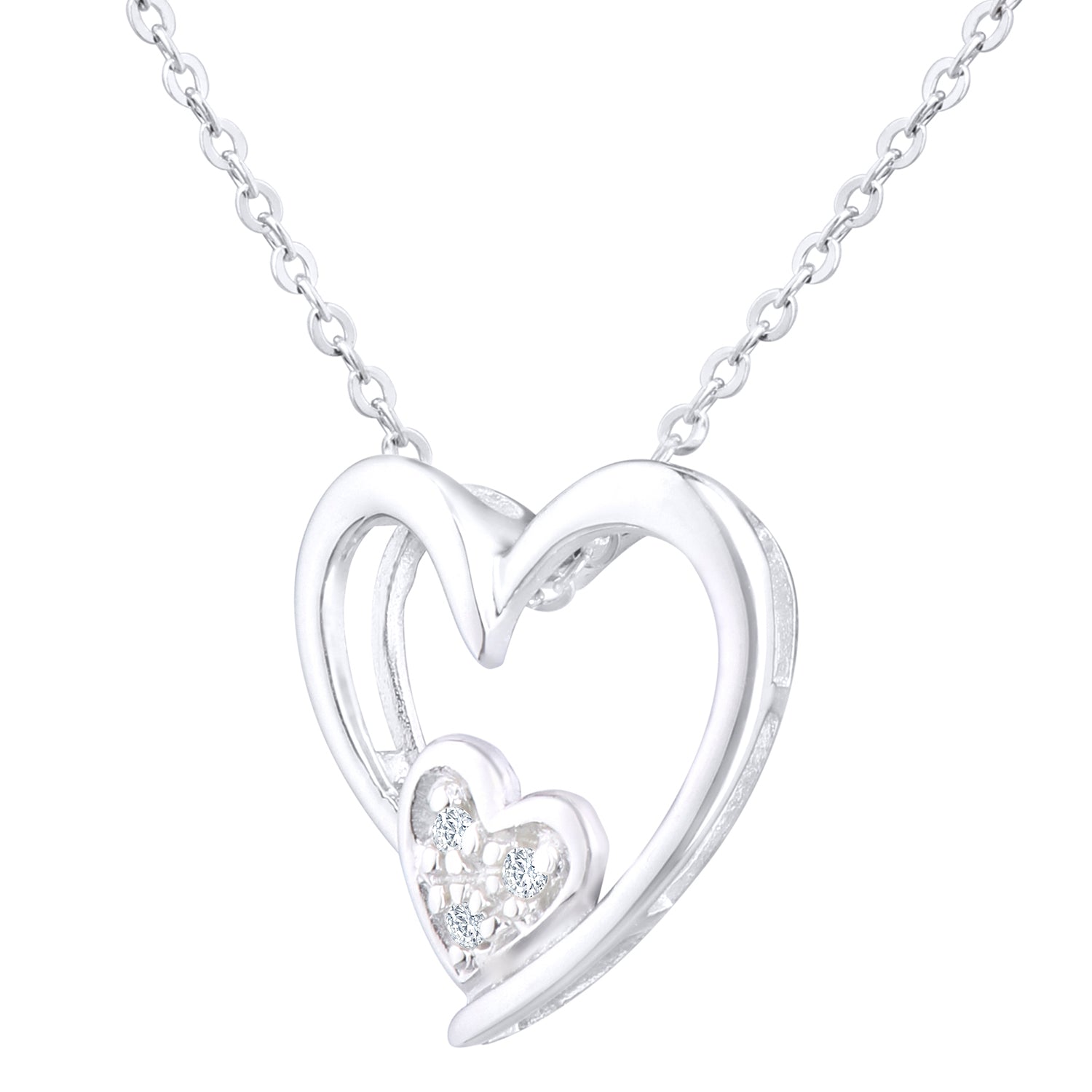 9ct White Gold  Round 1.5pts Diamond Heart Charm Necklace 18 inch - PP0AXL3110W