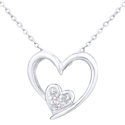 9ct White Gold  Round 1.5pts Diamond Heart Charm Necklace 18 inch - PP0AXL3110W