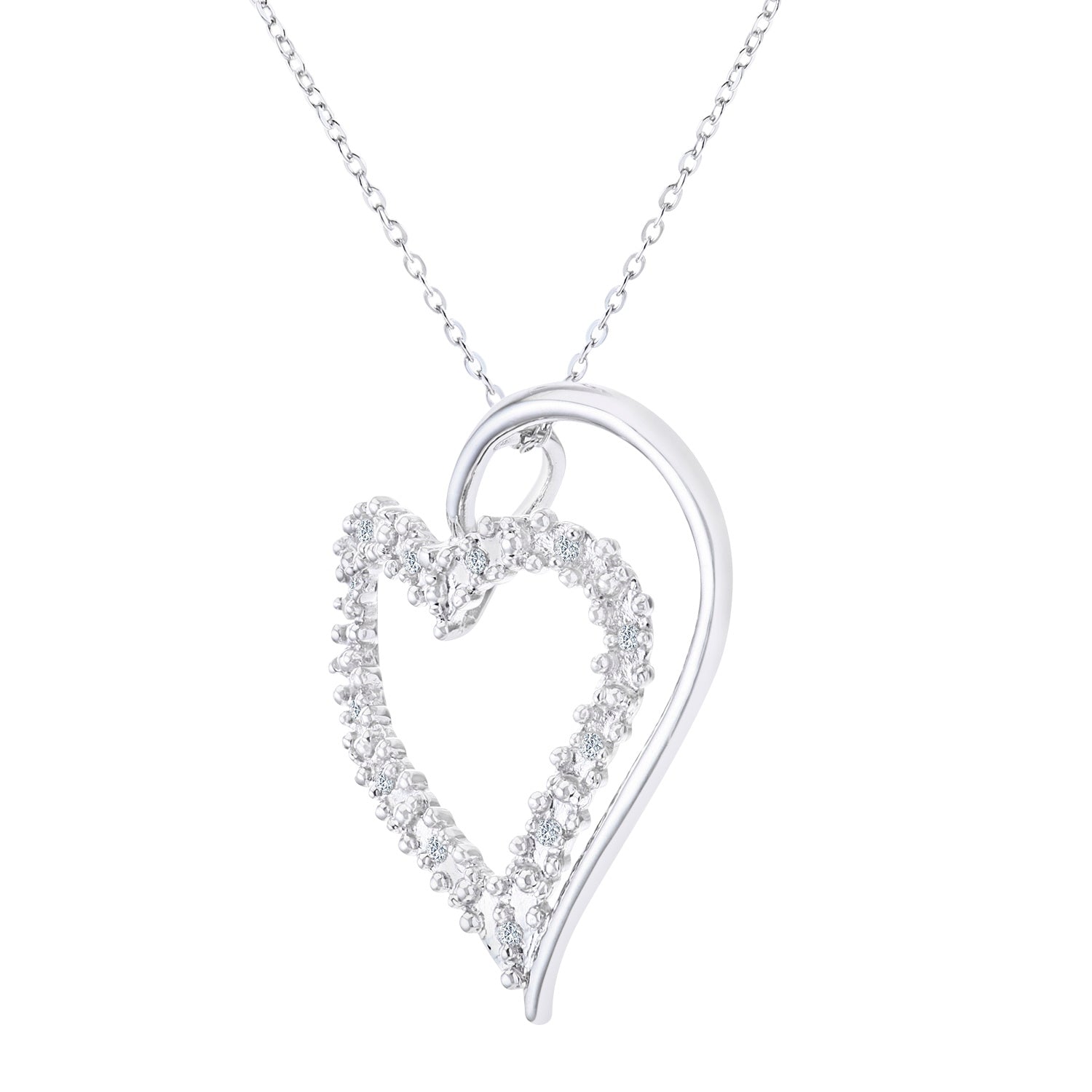9ct White Gold  Round 5pts Diamond Heart Pendant Necklace 18 inch - PP0AXL3175W