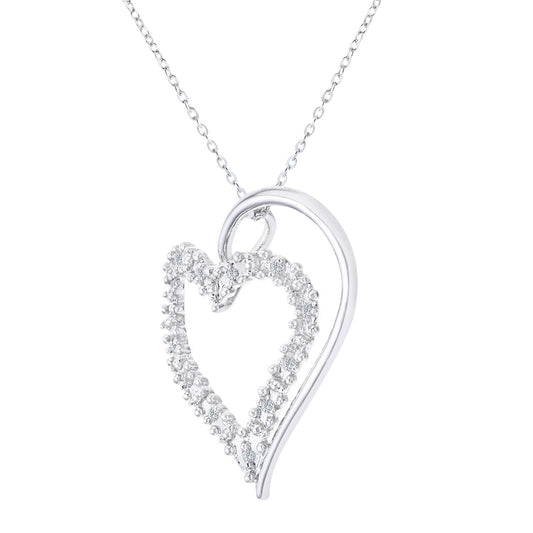 9ct White Gold  Round 5pts Diamond Heart Pendant Necklace 18 inch - PP0AXL3175W