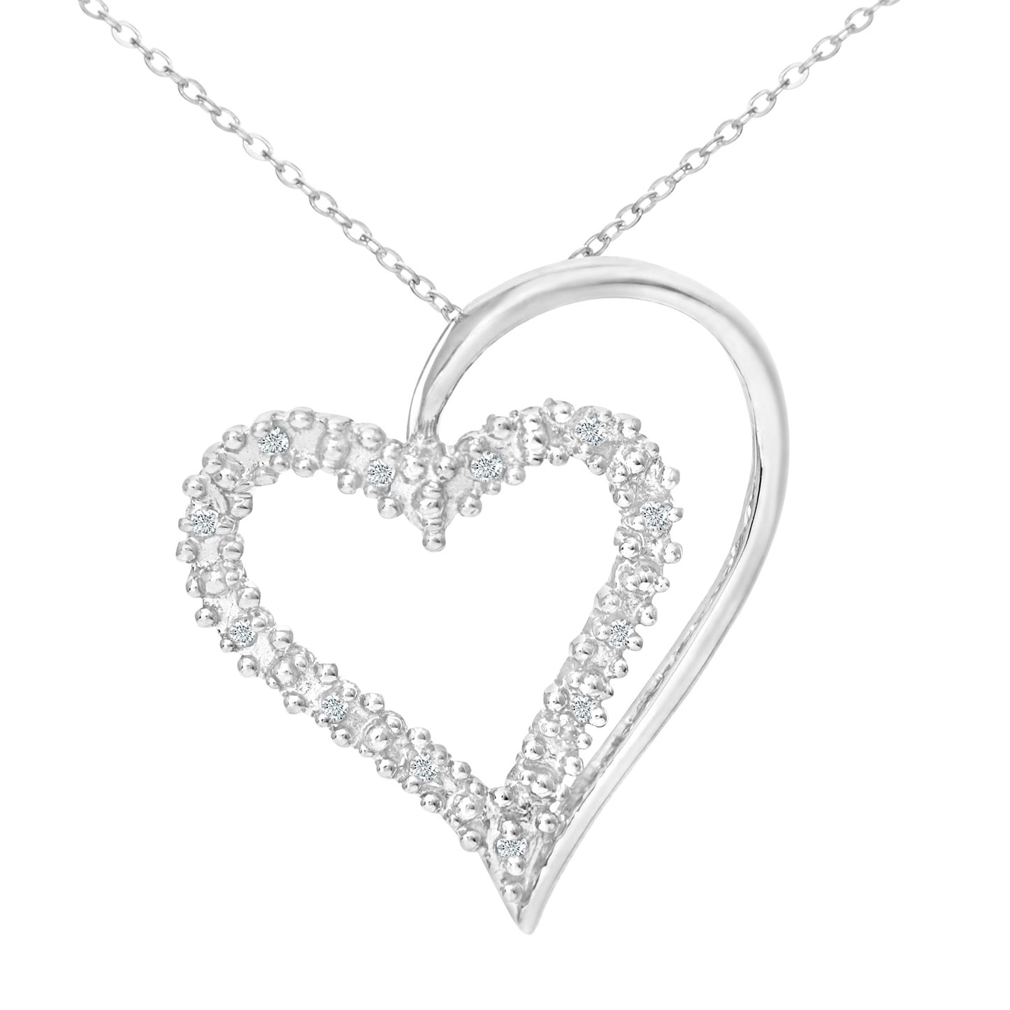 9ct White Gold  Round 5pts Diamond Heart Pendant Necklace 18 inch - PP0AXL3175W