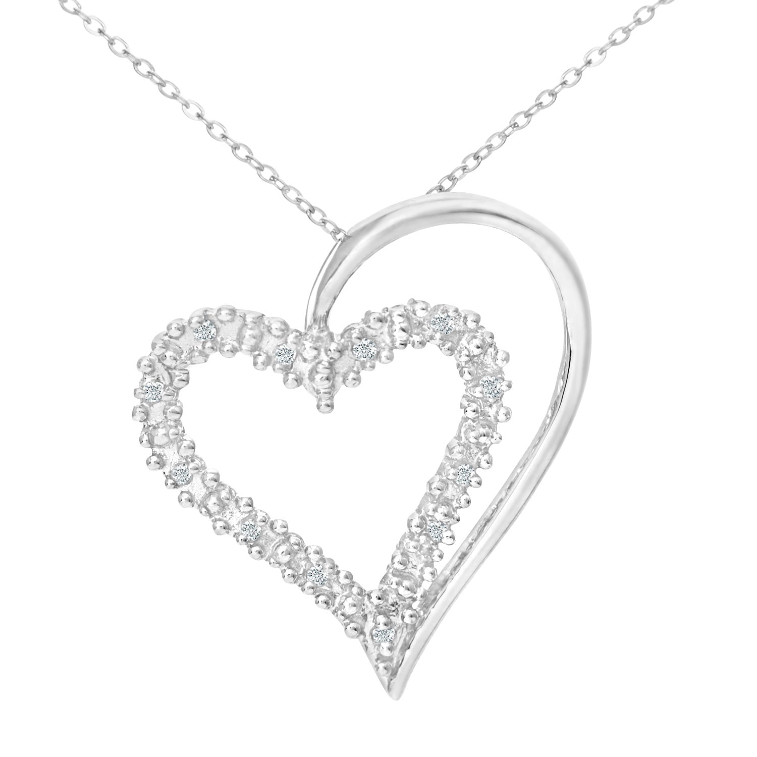 9ct White Gold  Round 5pts Diamond Heart Pendant Necklace 18 inch - PP0AXL3175W