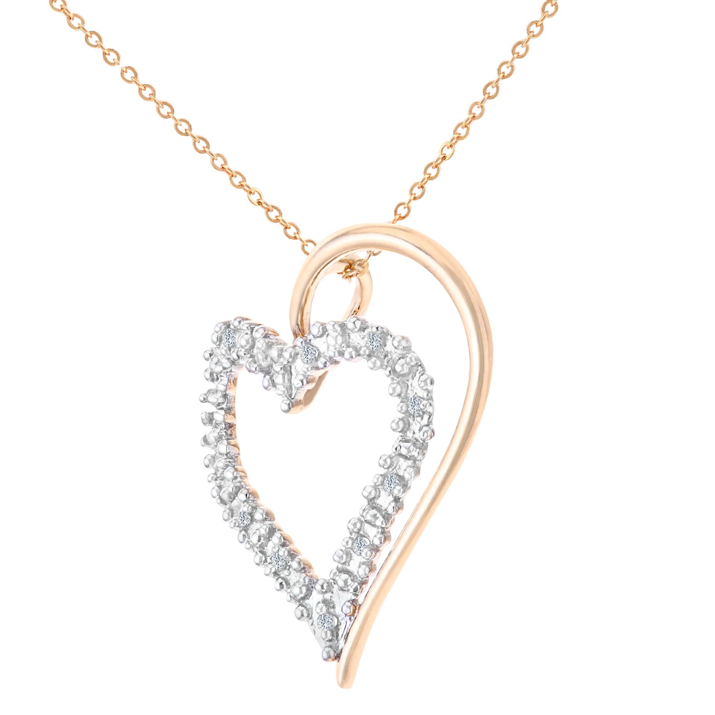 9ct Gold  Round 5pts Diamond Heart Pendant Necklace 18 inch - PP0AXL3175Y