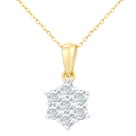 9ct Gold  Round 1/2ct Diamond Cluster Pendant Necklace 18 inch - PP0AXL3182YW