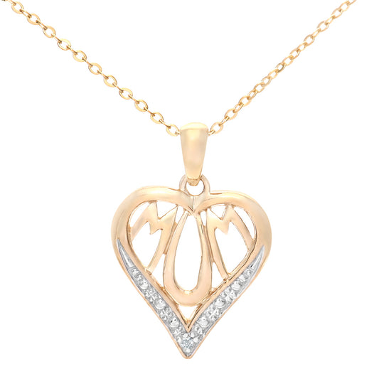 9ct Gold  Round 0.5pts Diamond Mum Heart Pendant Necklace 18 inch - PP0AXL3184Y