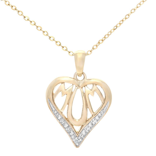 9ct Gold Round 0.5pts Diamond Mum Heart Pendant Necklace 18 inch - PP0AXL3184Y