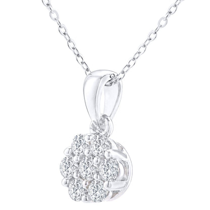 9ct White Gold  Round 20pts Diamond Cluster Pendant Necklace 18" - PP0AXL3450W