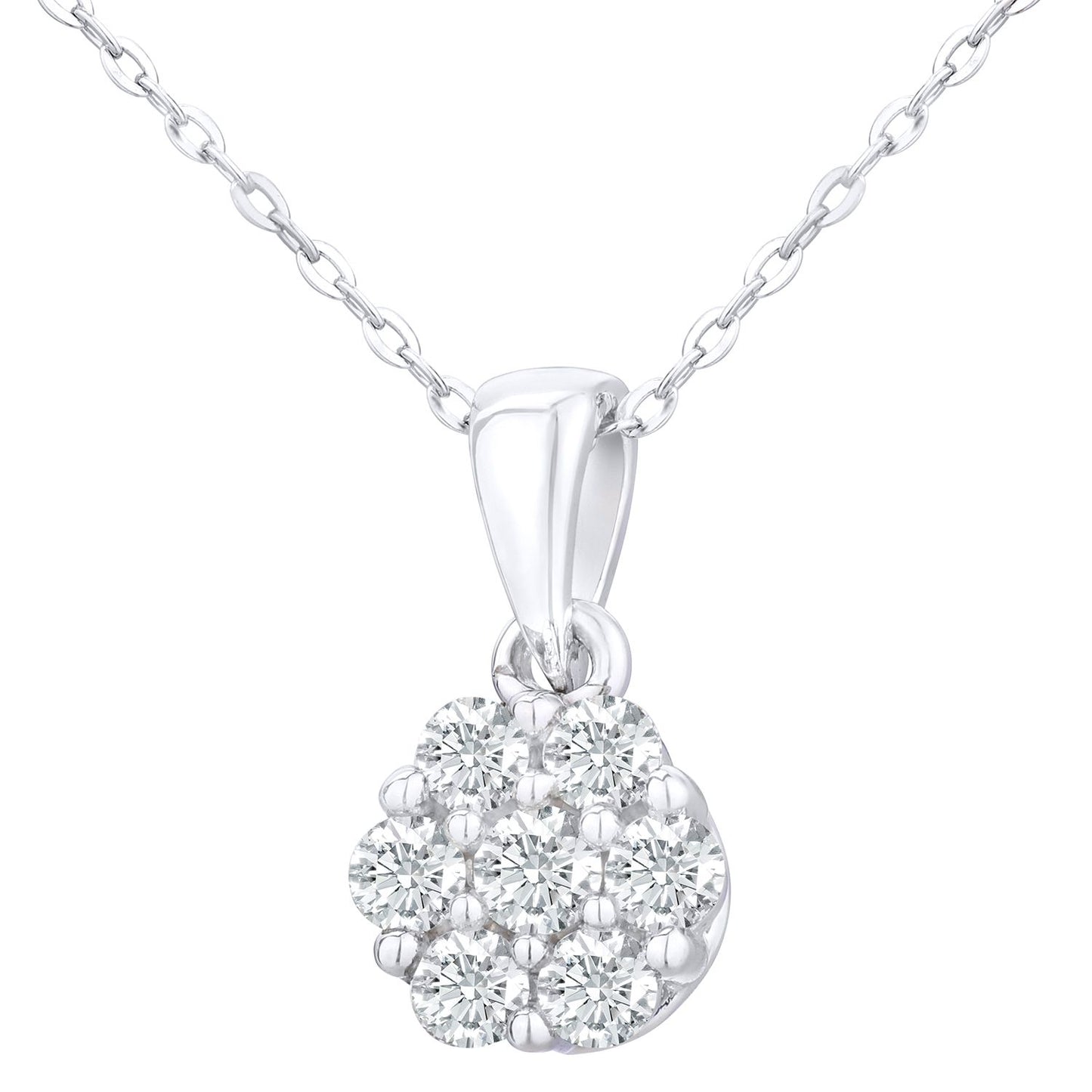 9ct White Gold  Round 20pts Diamond Cluster Pendant Necklace 18" - PP0AXL3450W