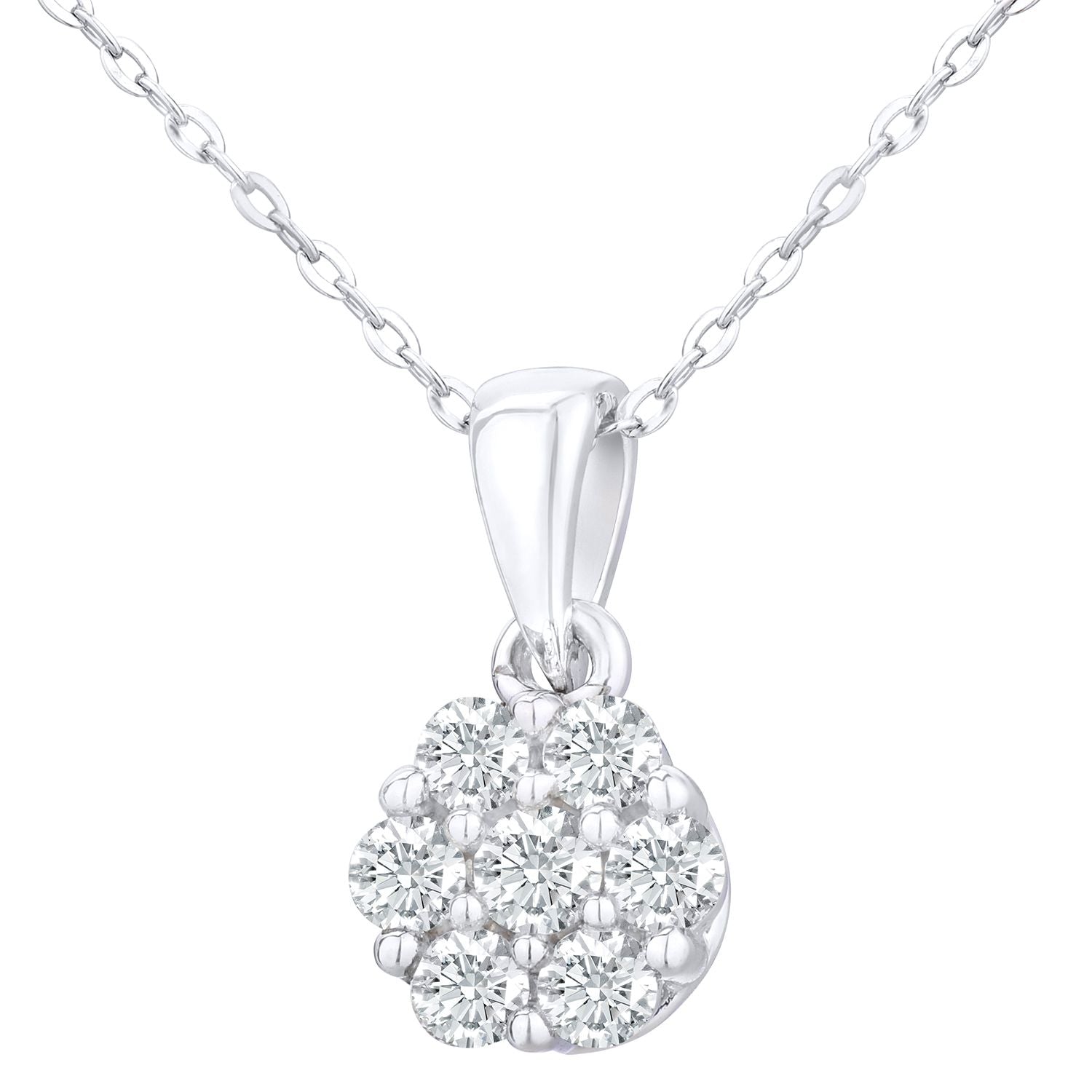 9ct White Gold  Round 20pts Diamond Cluster Pendant Necklace 18" - PP0AXL3450W