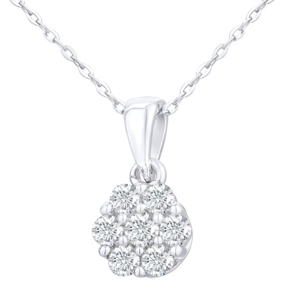 9ct White Gold  Round 20pts Diamond Cluster Pendant Necklace 18" - PP0AXL3450W