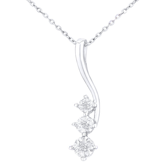 9ct White Gold  1.5pts Diamond Trilogy Pendant Necklace 18 inch - PP0AXL3484W