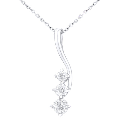 9ct White Gold  1.5pts Diamond Trilogy Pendant Necklace 18 inch - PP0AXL3484W