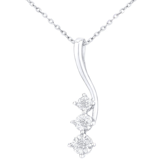 9ct White Gold 1.5pts Diamond Trilogy Pendant Necklace 18 inch - PP0AXL3484W