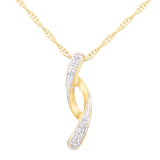9ct Gold  Round 1.6pts Diamond Twist Pendant Necklace 18 inch - PP0AXL3526YW