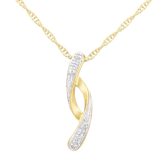 9ct Gold Round 1.6pts Diamond Twist Pendant Necklace 18 inch - PP0AXL3526YW