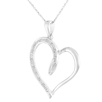 9ct White Gold  Round 6pts Diamond Heart Pendant Necklace 18 inch - PP0AXL3527W