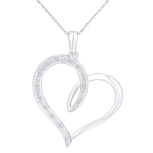 9ct White Gold  Round 6pts Diamond Heart Pendant Necklace 18 inch - PP0AXL3527W