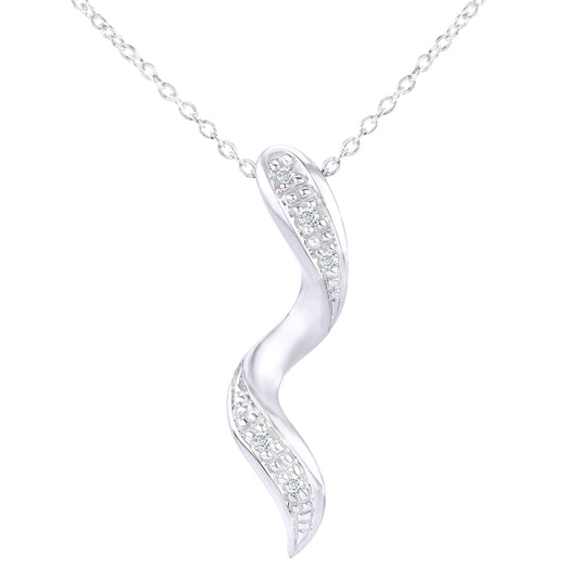 9ct White Gold  Round 2pts Diamond Twist Pendant Necklace 18 inch - PP0AXL3579W