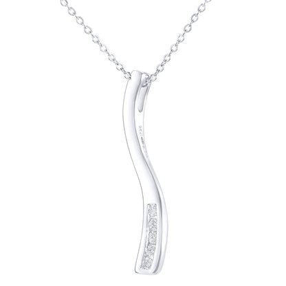 9ct White Gold  Round 5pts Diamond Stick Pendant Necklace 18 inch - PP0AXL3611W