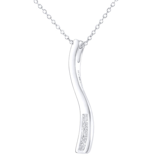 9ct White Gold  Round 5pts Diamond Stick Pendant Necklace 18 inch - PP0AXL3611W