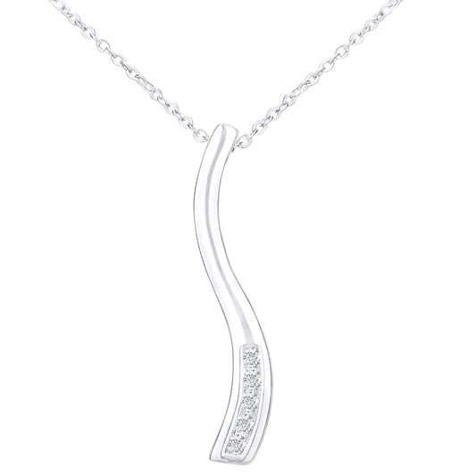 9ct White Gold  Round 5pts Diamond Stick Pendant Necklace 18 inch - PP0AXL3611W