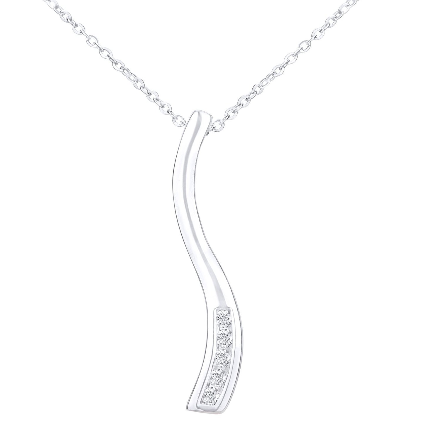 9ct White Gold  Round 5pts Diamond Stick Pendant Necklace 18 inch - PP0AXL3611W
