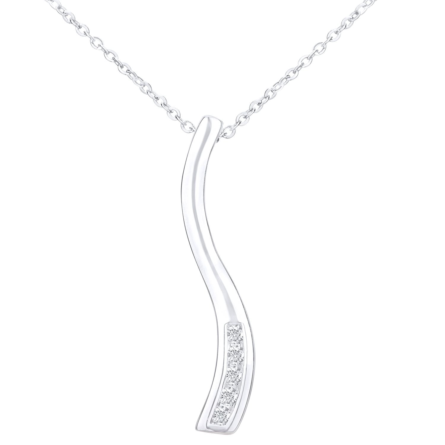 9ct White Gold  Round 5pts Diamond Stick Pendant Necklace 18 inch - PP0AXL3611W