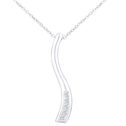 9ct White Gold  Round 5pts Diamond Stick Pendant Necklace 18 inch - PP0AXL3611W