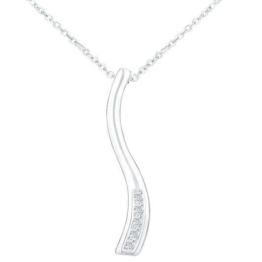 9ct White Gold  Round 5pts Diamond Stick Pendant Necklace 18 inch - PP0AXL3611W