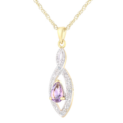 9ct Gold  Diamond Pear 0.38ct Amethyst Teardrop Necklace 18" - PP0AXL3616YAM