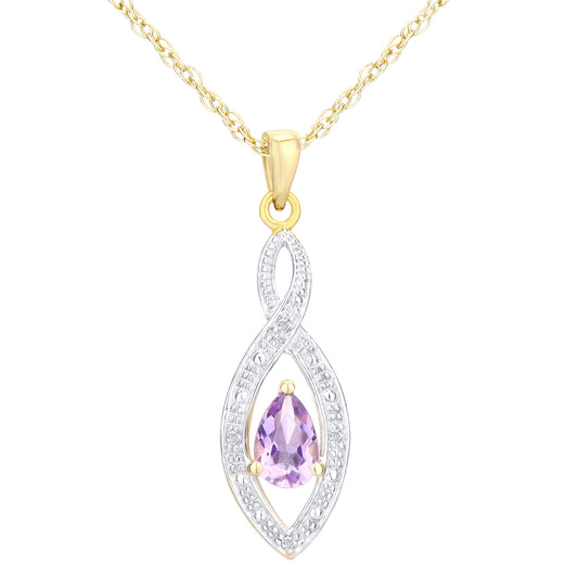 9ct Gold  Diamond Pear 0.38ct Amethyst Teardrop Necklace 18" - PP0AXL3616YAM