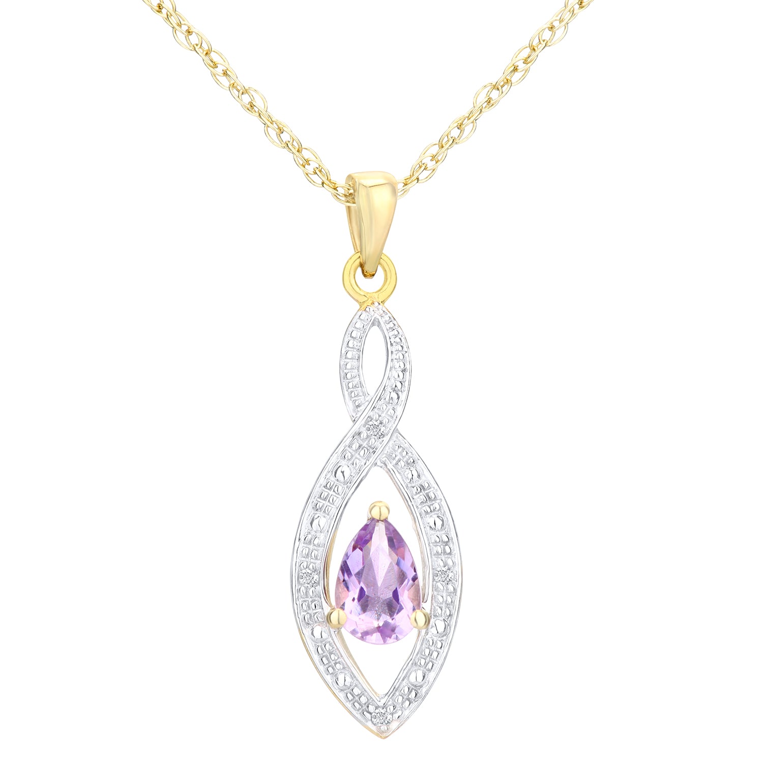 9ct Gold  Diamond Pear 0.38ct Amethyst Teardrop Necklace 18" - PP0AXL3616YAM