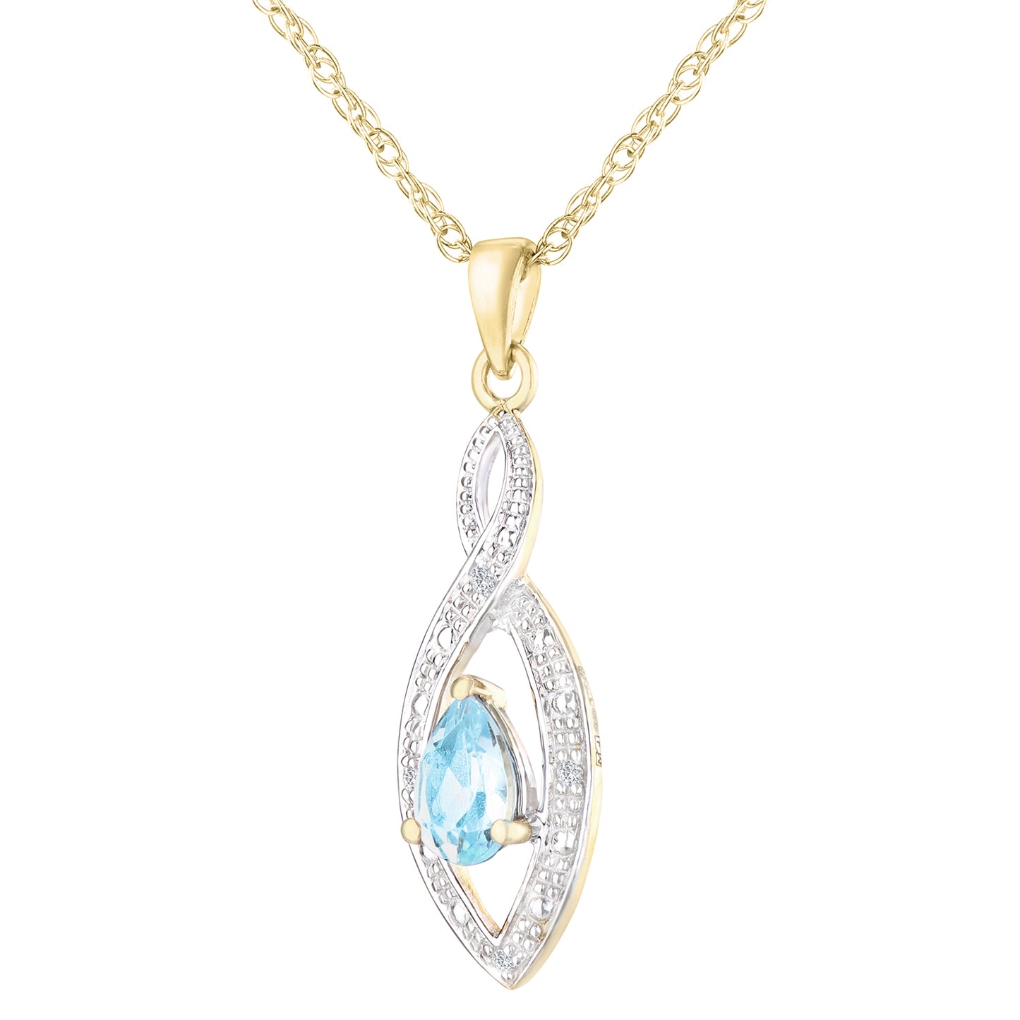 9ct Gold  Diamond Pear 0.48ct Blue Topaz Teardrop Necklace 18" - PP0AXL3616YBT