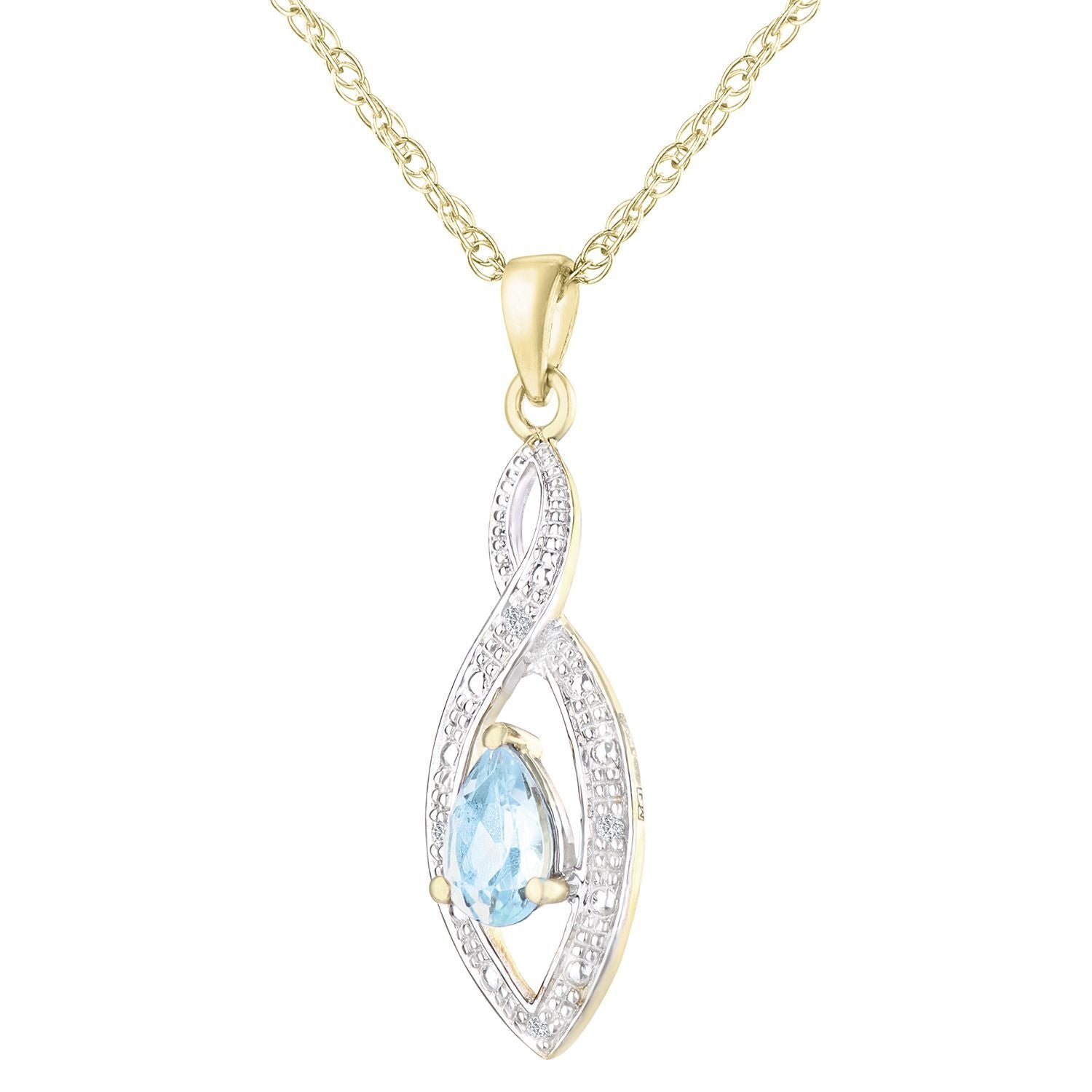 9ct Gold  Diamond Pear 0.48ct Blue Topaz Teardrop Necklace 18" - PP0AXL3616YBT